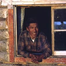 George Kodakin in his home, in 1966. He was the leader of Délı̨ne for many years, and a great leader for the Dene Nation.