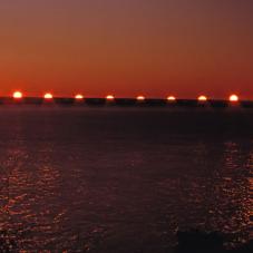 At the Arctic Circle on June 20, 1969. A photo of the sun's position every ten minutes, from 11:20pm to 1:20am.