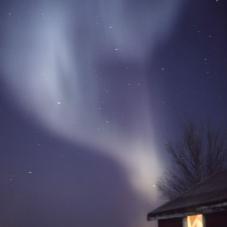 Aurora borealis over René's house on Latham Island, March 1971.