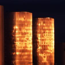 Oil tanks in Norman Wells (Tłegǫhtı̨), December 1979.